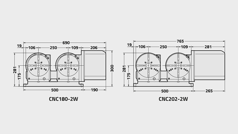 CNC202-2W Rotary Table Technical Diagram