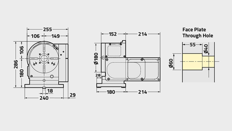 CNC(Z)180B Rotary Table Technical Diagram
