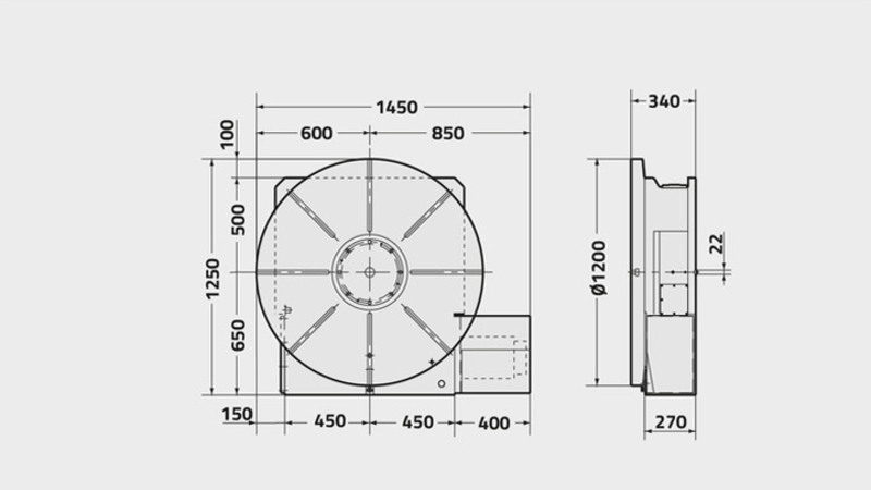 CNC1200 Rotary Table Technical Diagram 