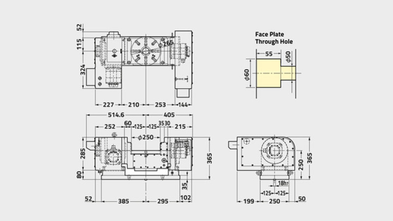 5AX-250 5th Axis Rotary Table Technical Diagram