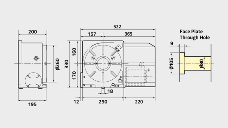 CNC(Z)260 Rotary Table Technical Diagram