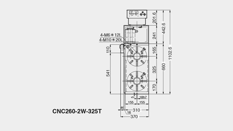 CNC260-2W-325T Rotary Table Technical Diagram