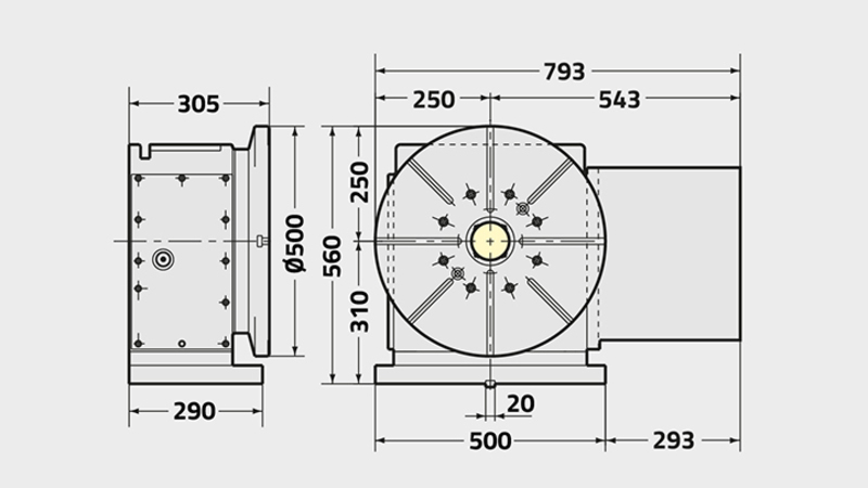 NSVX500 4th Axis Rotary Table Technical Diagram
