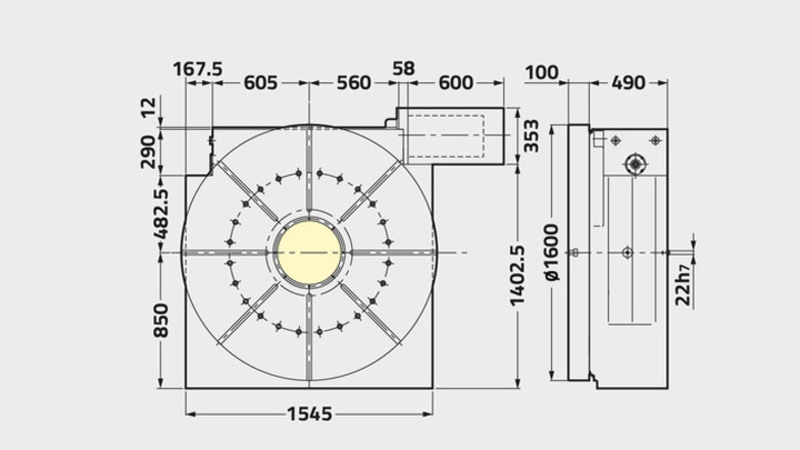 CNC1600 Rotary Table Technical Diagram 