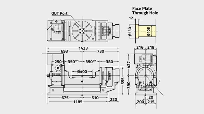 5AX-T400 5th Axis Rotary Table Technical Diagram