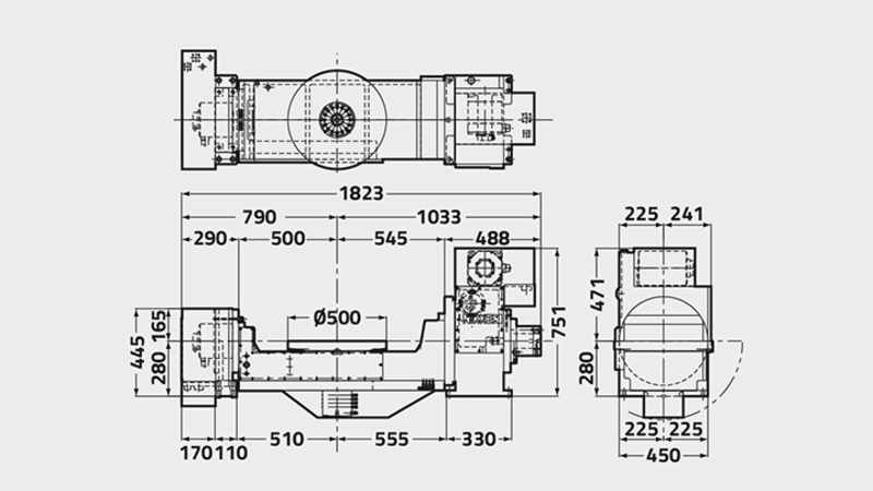 5AX- B450 5th Axis Rotary Table Technical Diagram