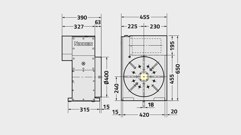 NSVX400T Rotary Table Technical Diagram