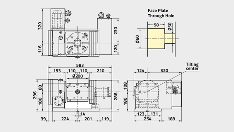 5AX-201 5th Axis Rotary Table Technical Diagram