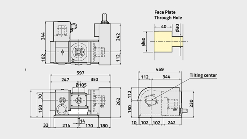 5AX-130 5th Axis Rotary Table Technical Diagram