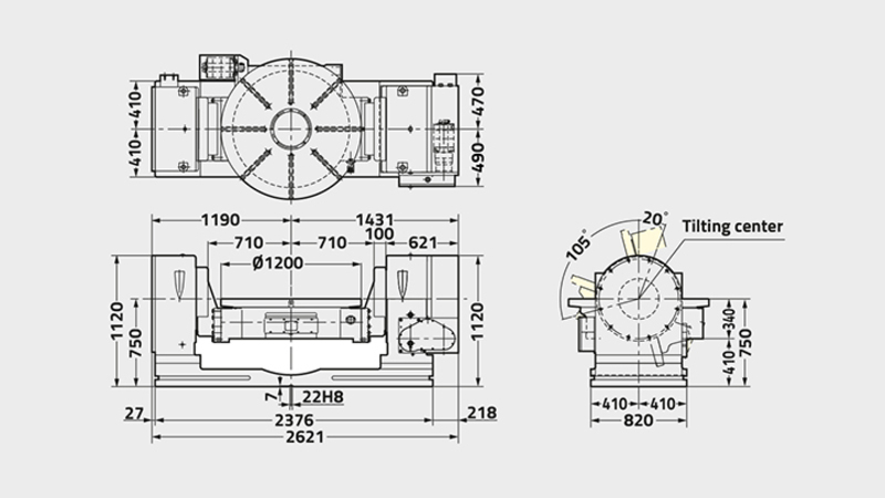 5AX-1200 5th Axis Rotary Table Technical Diagram
