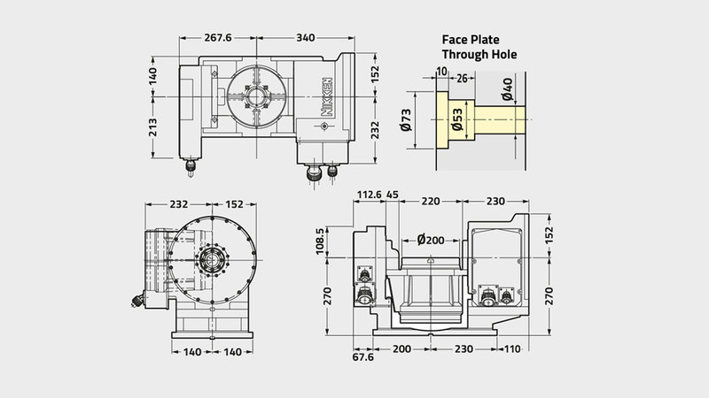 5AX-DD200BF2 Rotary Table Technical Diagram
