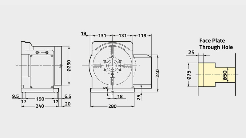 DD250F-150 Direct Drive Rotary Table Technical Diagram