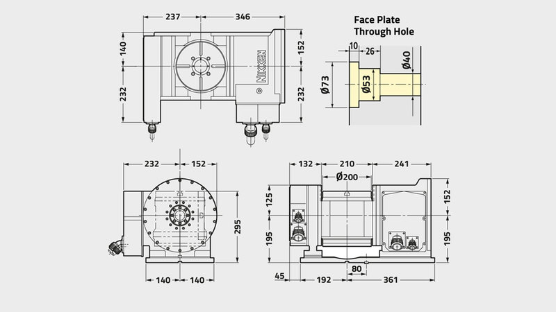 5AX-DD200AF2 Direct Drive Rotary Table Technical Diagram