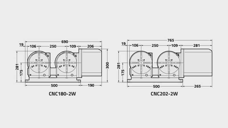 CNC180-2W Rotary Table Technical Diagram